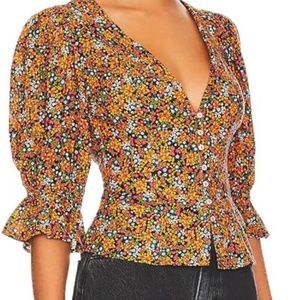 Free People Womens I Found You Navy Floral Print Button-Down Blouse Top NWT